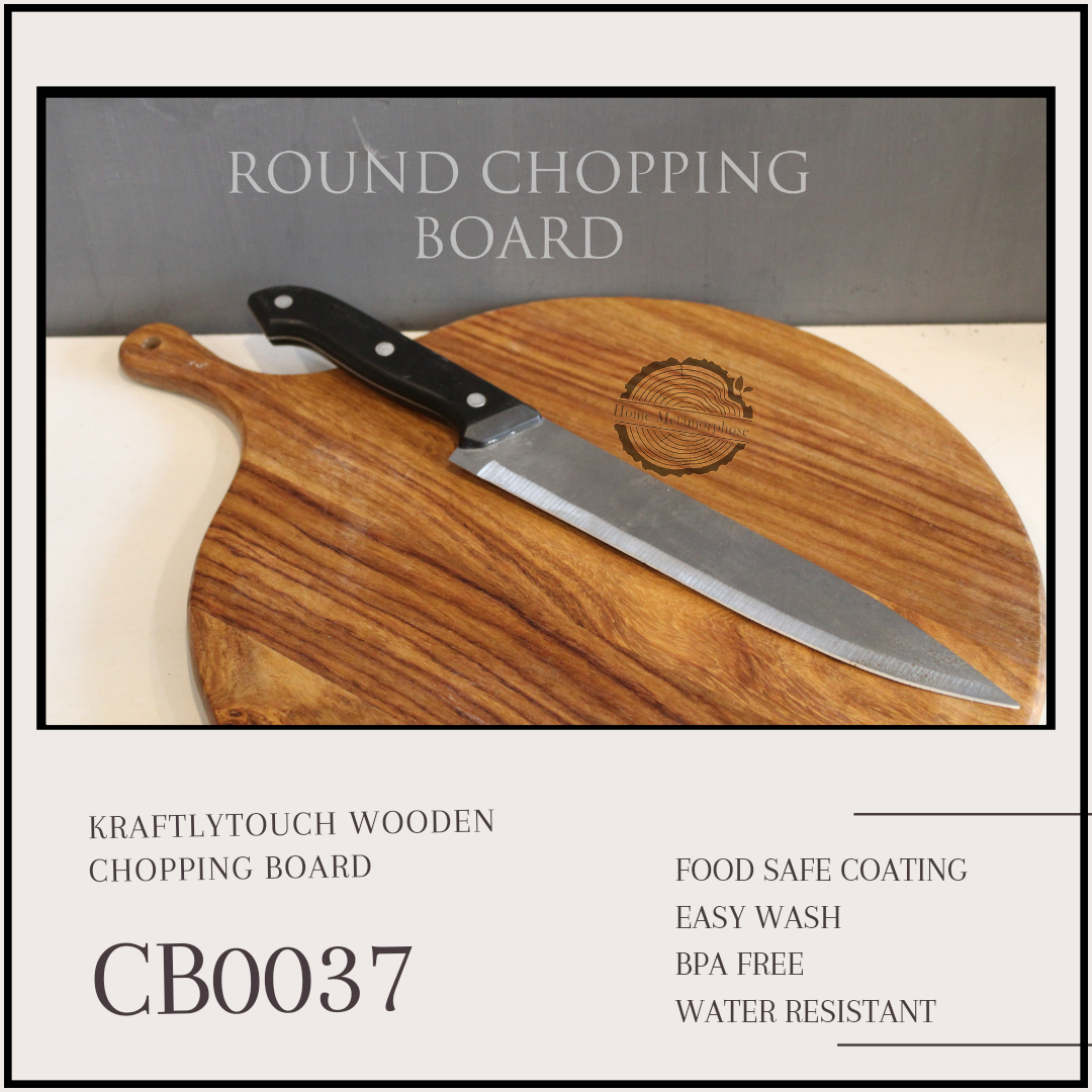 Wooden Round Chopping Board,Round With Handle Mango Wood Cutting Board - Wooden Kitchen Chopping Boards For Meat, Cheese, Bread, Vegetables &Fruits- Knife Friendly Kitchen Butcher Block