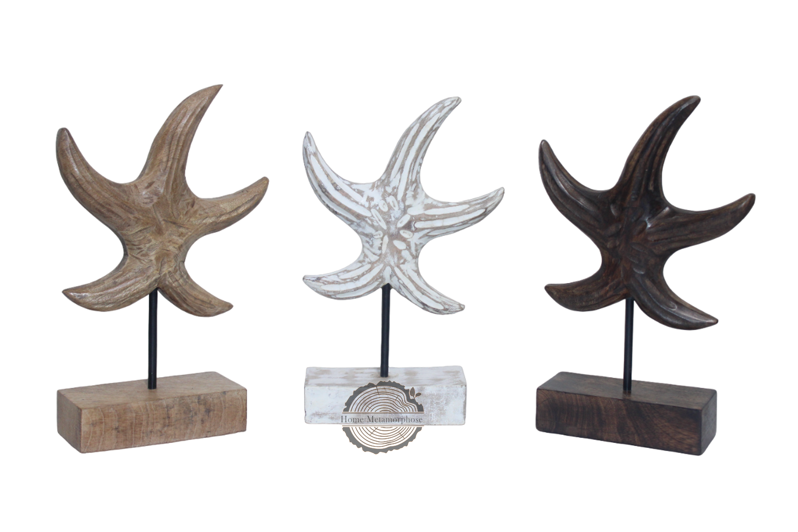 Wooden Starfish, Wood Handmade Beach Nautical Style Figurines, Star fish Statue Home Decor