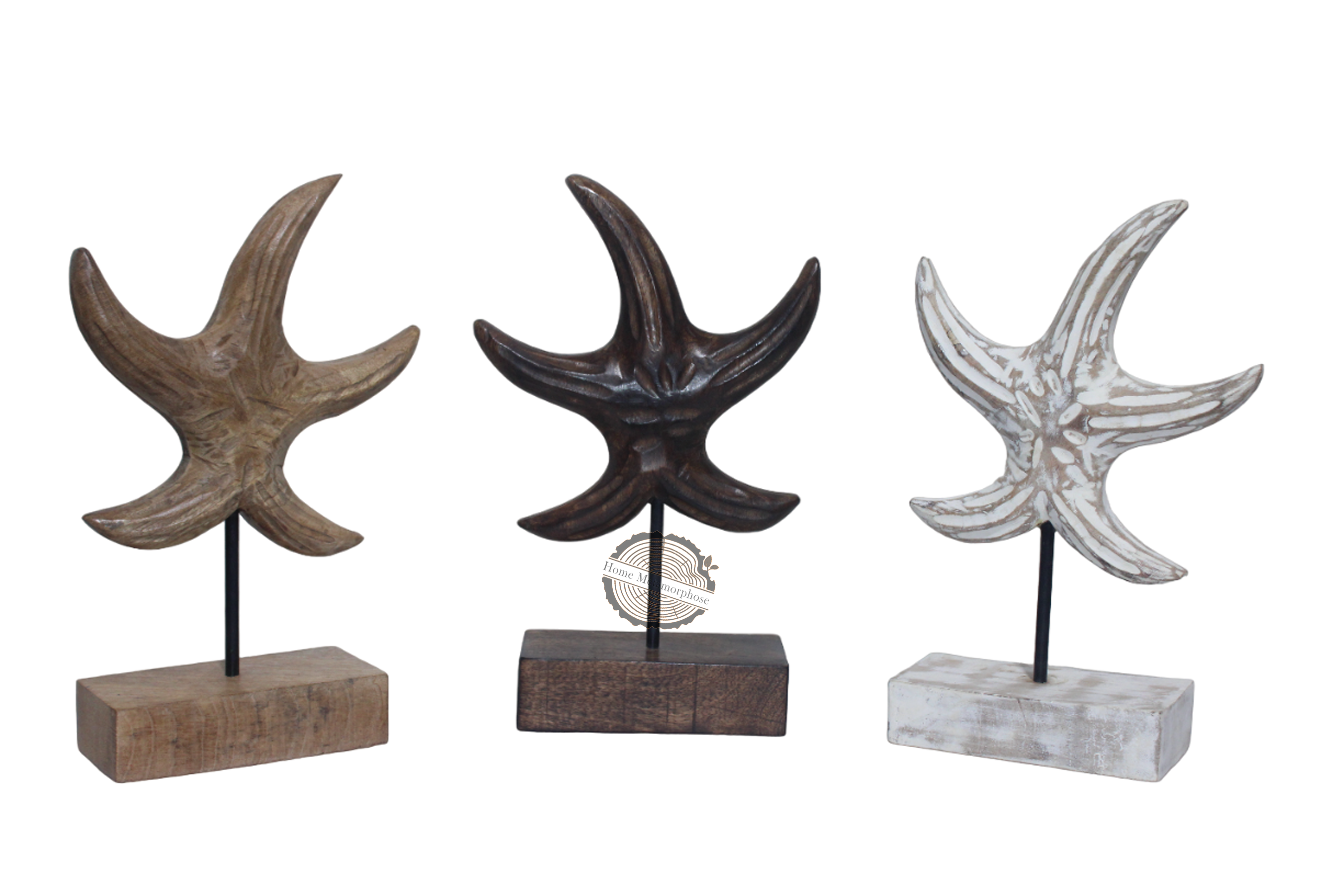 Wooden Starfish, Wood Handmade Beach Nautical Style Figurines, Star fish Statue Home Decor