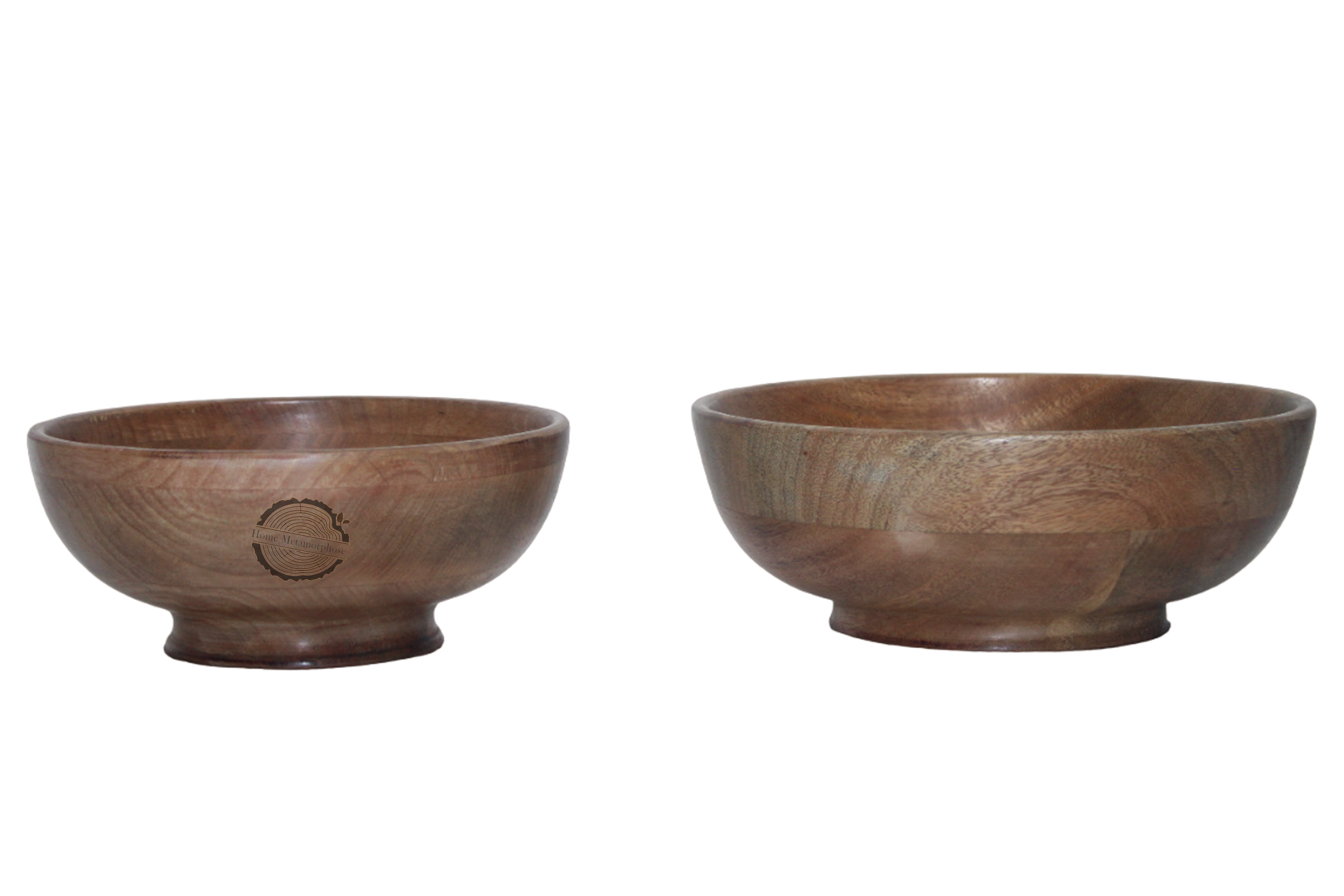 Large and small set of two Mango Wood Bowls, Designer Salad Utensil with Enamel Oil Finish for Fruits, Vegetable, Snacks, Dough Making Mixing & Serving Bowl for Kitchen, Dining, Restaurants | 11