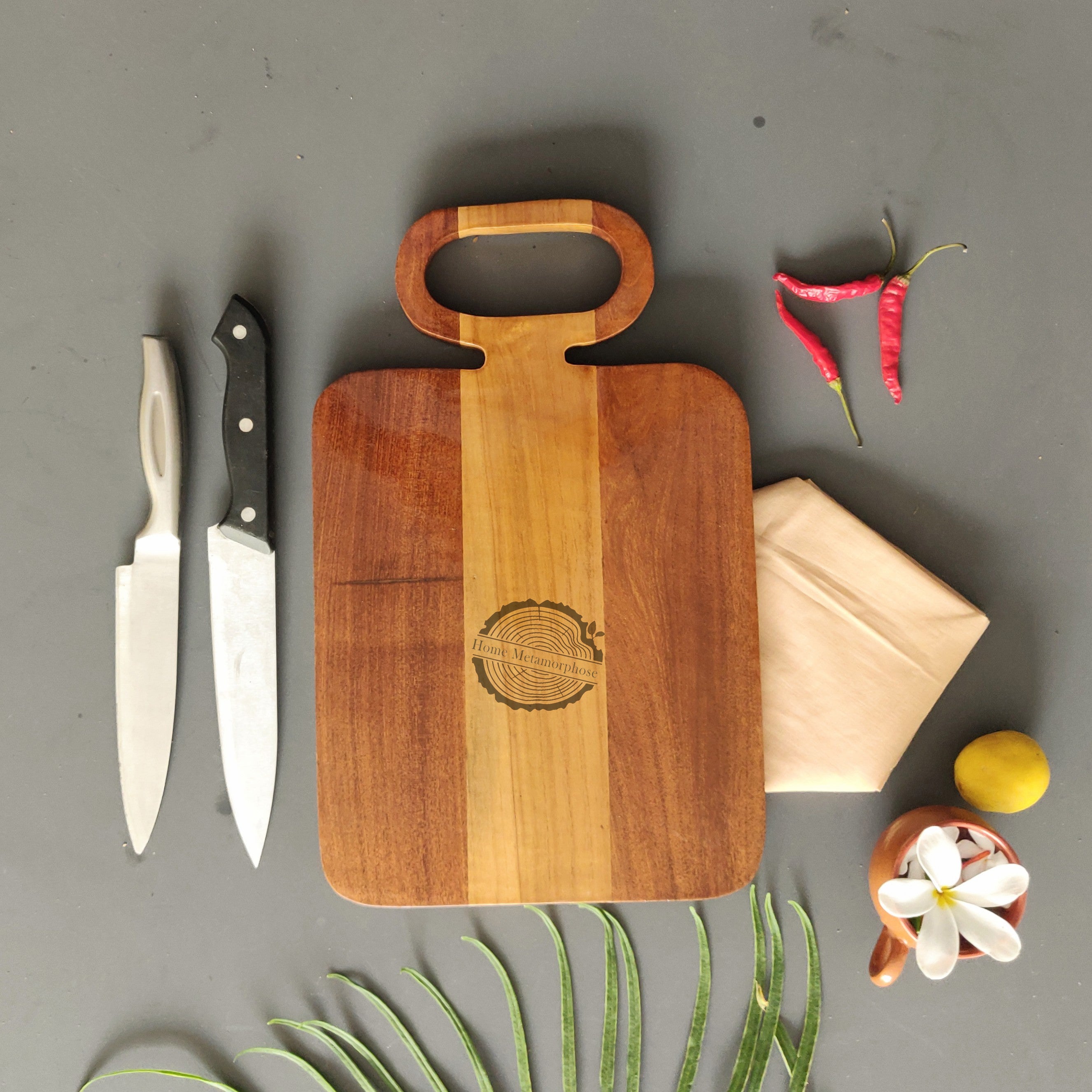 Wood Cutting Board With Handle - Wooden Charcuterie Board For Bread, Meat, Fruits, Cheese And Serving，Butcher Block Carving Board For Kitchen Chopping，18 X 10 Inch