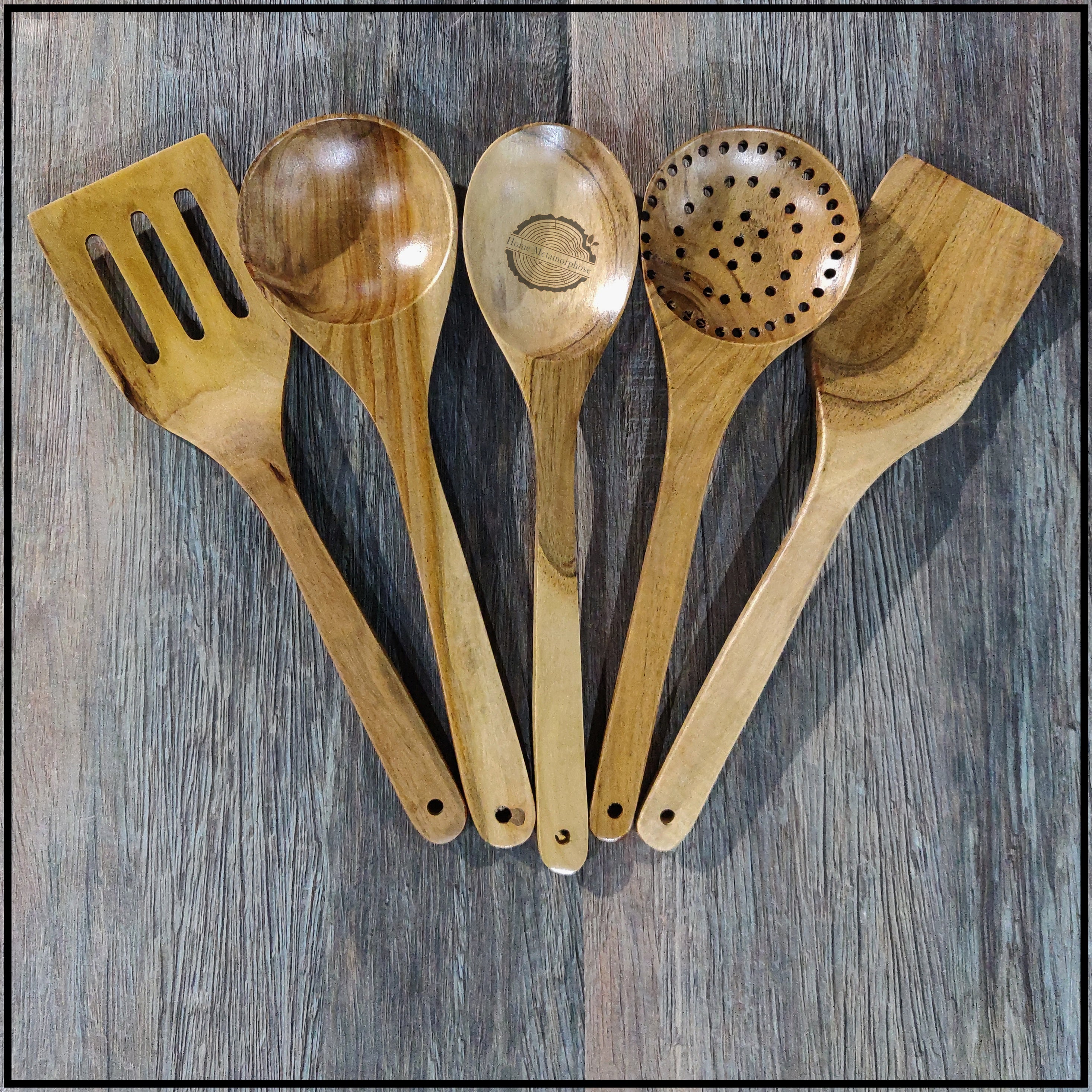 Spoon Set of 5,Wooden Spoons for Cooking, Wood Spoon Set of 5, Kitchen Serving Ladle Scoop Utensil, Heat Resistant Nonstick Cookware Server Spoon, Stirring Food, Mixing Salad, Easy to use