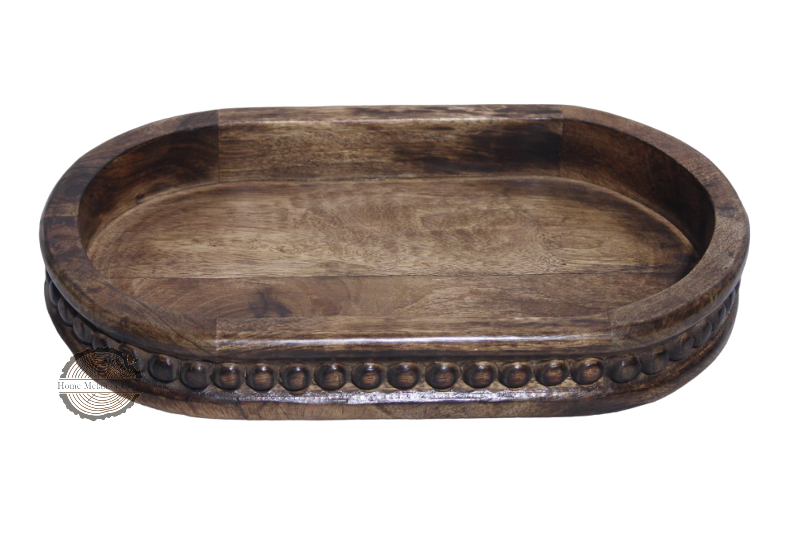 Wooden oval Serving Tray,Couch Tray, Decorative Wooden Serving Tray  Table, Oval Shaped, Oval Wood Serving Tray with Wooden Beads, Outdoor Farmhouse Decorative Tray for Ottoman, Coffee Table, Kitchen Counter Organizer, Home Decor