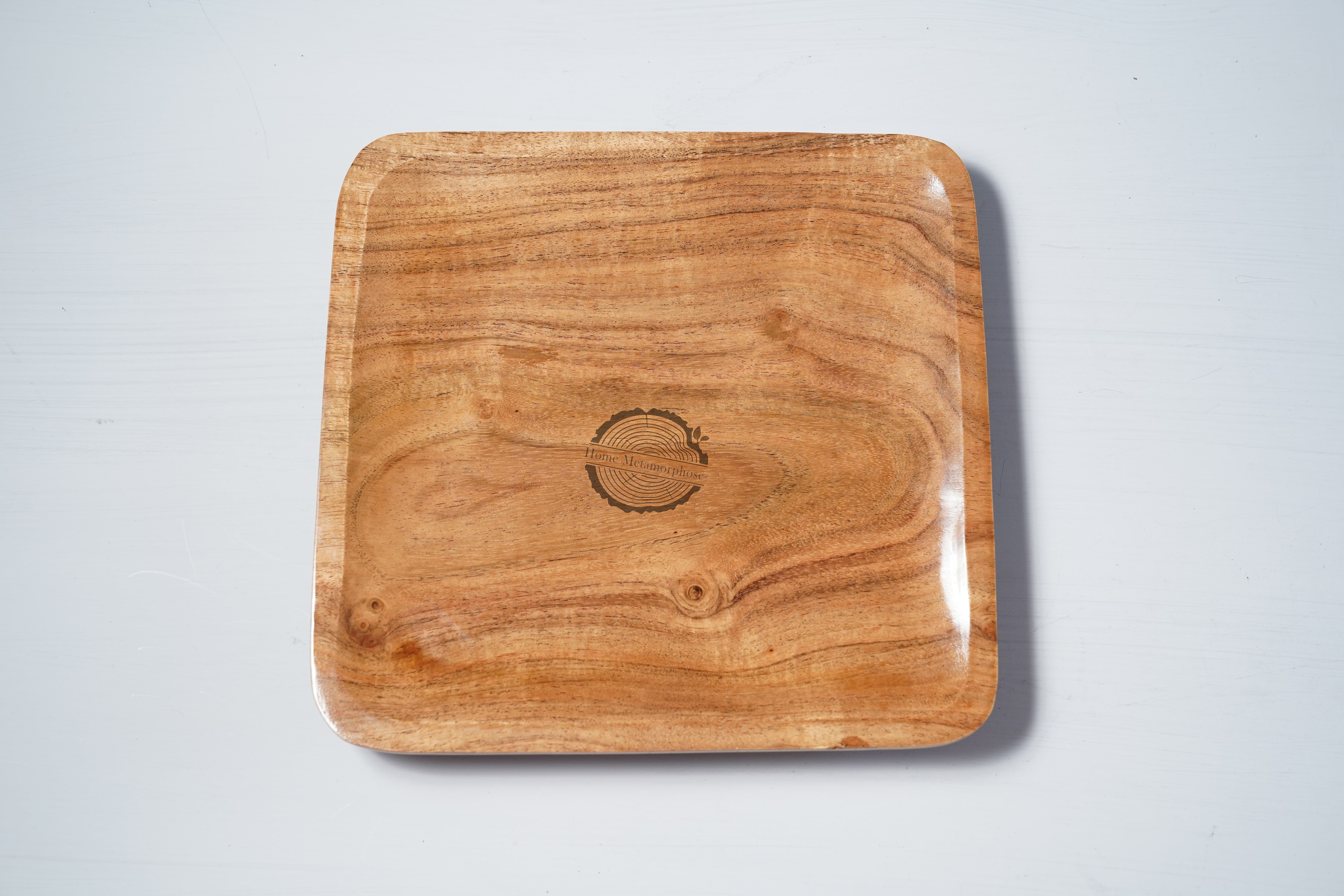 Wood Square Serving Tray, Set of 12 each 8 Inch Square Wood Serving Platter Wooden Serving Board, Square Acacia Wood Plates for Charcuterie, Fruit, Bread Square Platter