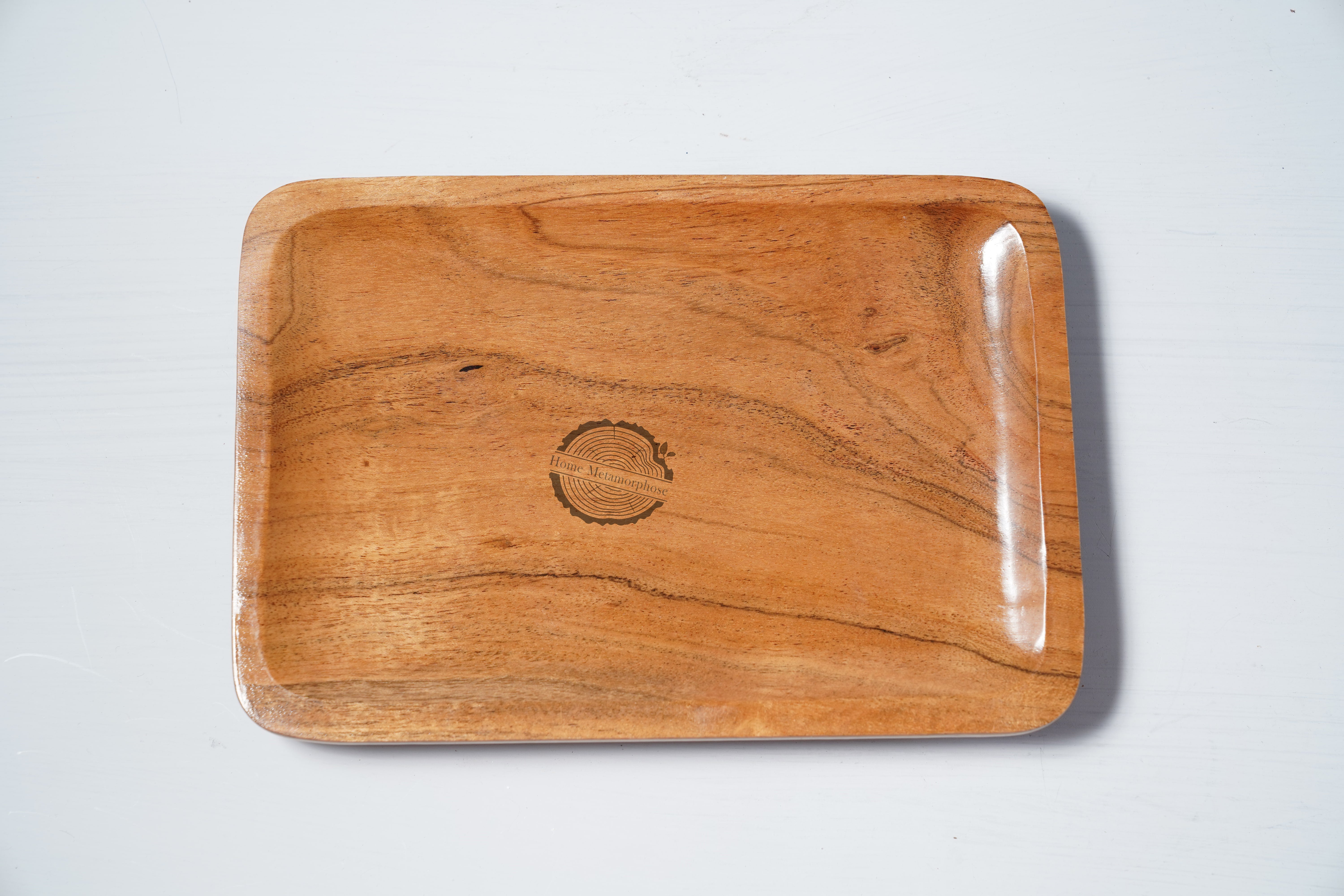 Rectangle Platter,Wood Serving Trays Rectangular Wooden Serving Platters Natural Wooden Boards for Bar Coffee Party 13 * 9 inch （Wood Log Color）